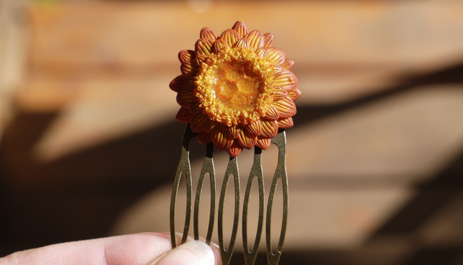 Гребень для волос "Цветок для медовой феи", оранжевый цветок фэнтези