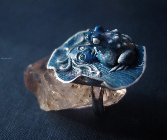Скульптурная миниатюра - лягушка, кольцо в стиле фэнтези