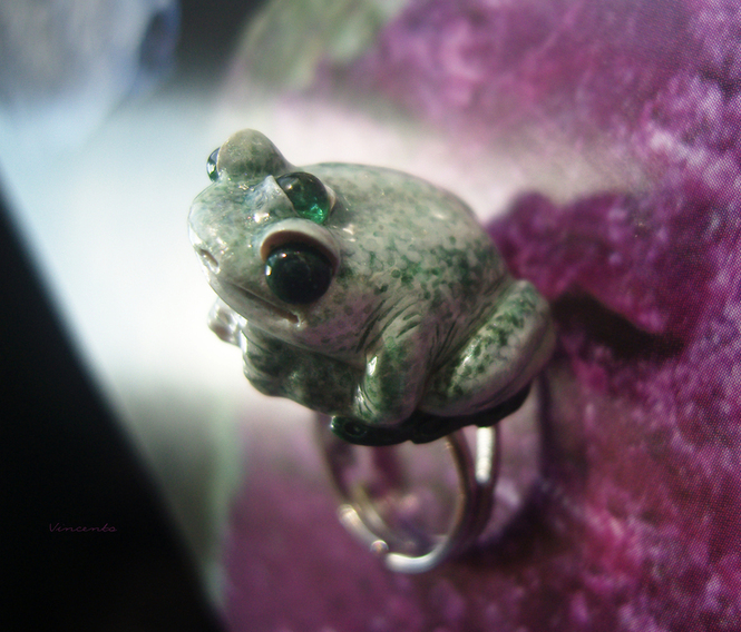 Красивое кольцо-талисман с лягушкой