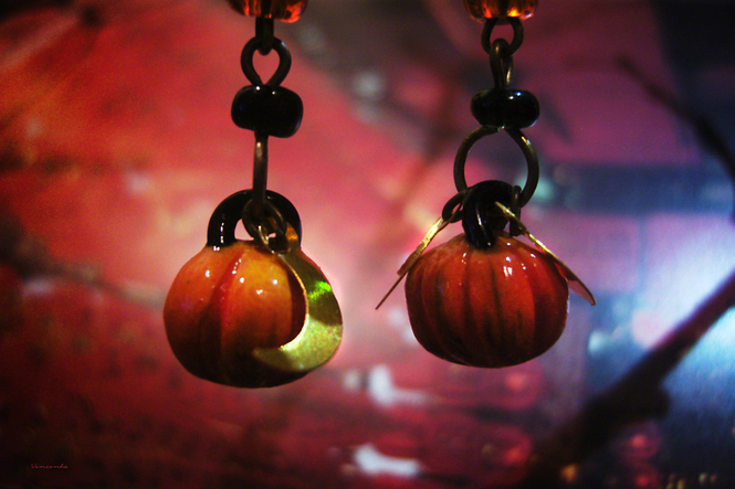 Серьги-тыквы из комплекта украшений к Хеллоуину "Время Самайна"
