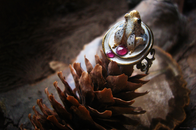 Необычное кольцо в стиле арт-нуво с лягушкой