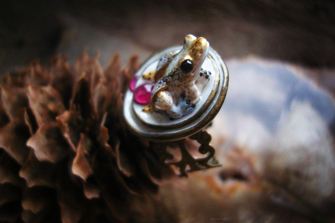 Волшебное кольцо в стиле фэнтезийного арт-нуво с лягушкой
